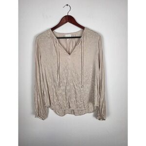 Cloth & Stone Beige Leopard Print Long Sleeve Blouse Top Womens Size‎ M